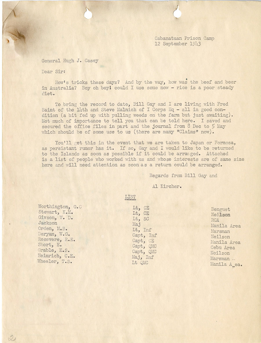 Typewritten transcript of the POW letter Typewritten transcript of the POW letter